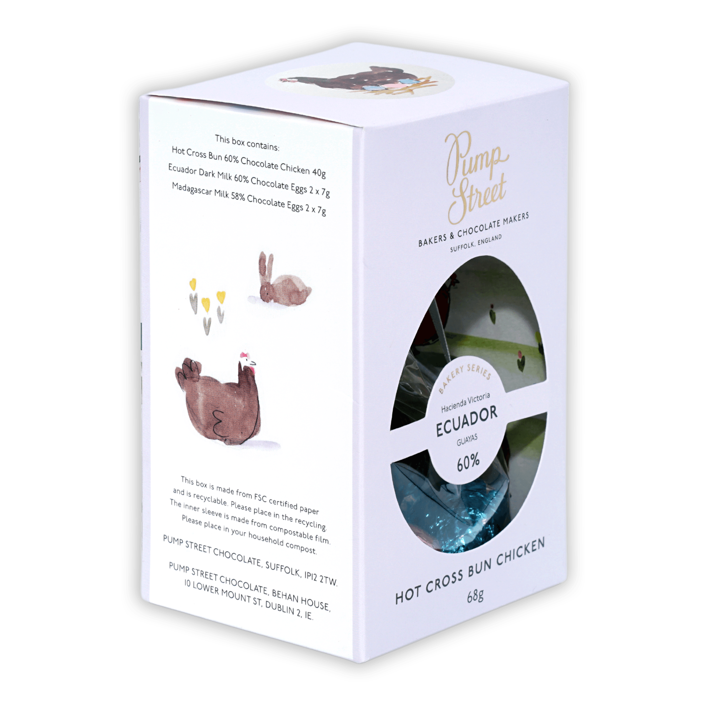 Pump Street Hot Cross Bun Chicken 60% dark chocolate in box