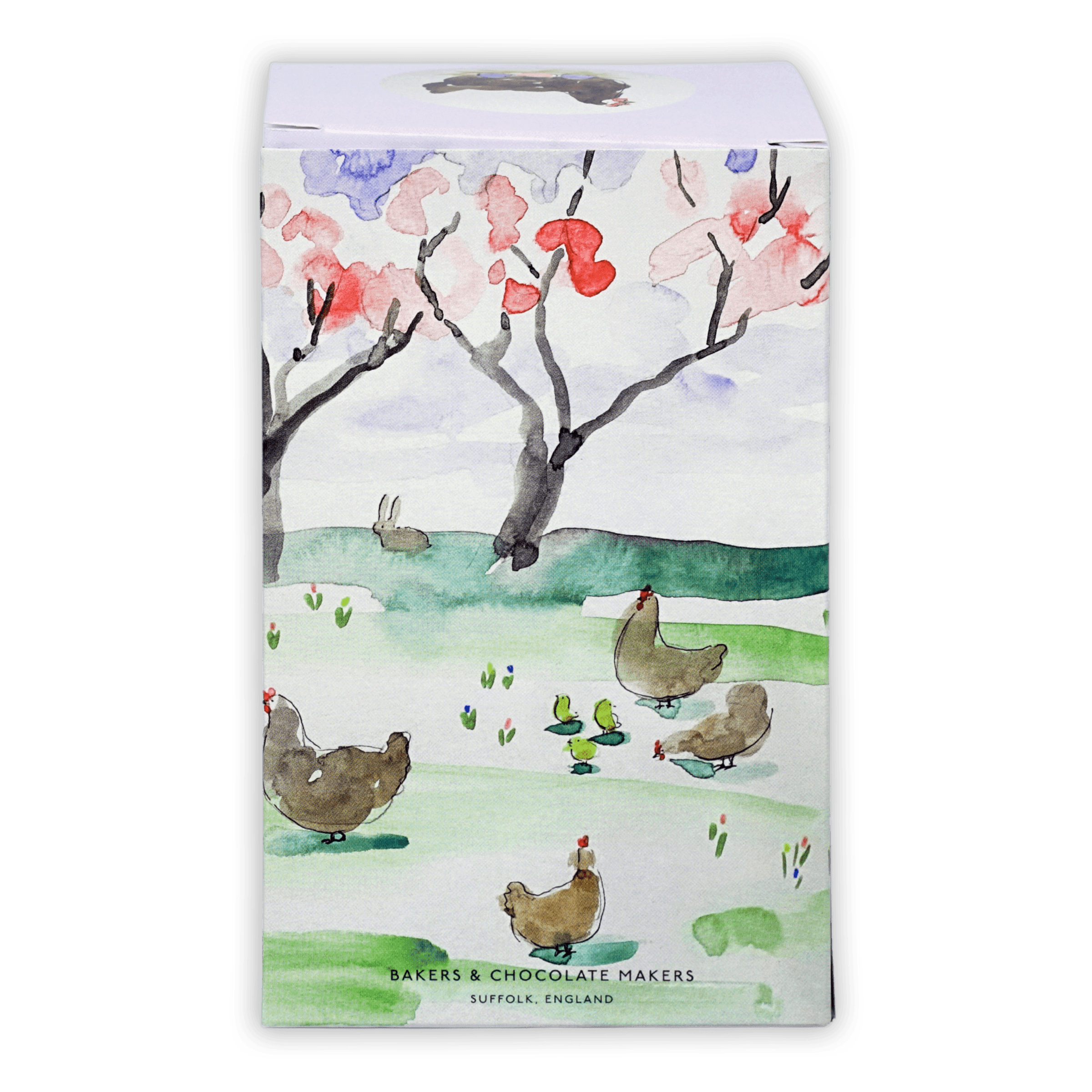 Pump Street Chicken and Egg Box Hot Cross Bun with watercolor chickens and chicks
