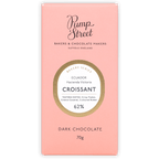 Pink rectangular Pump Street Croissant Bar, 62% Ecuador dark chocolate