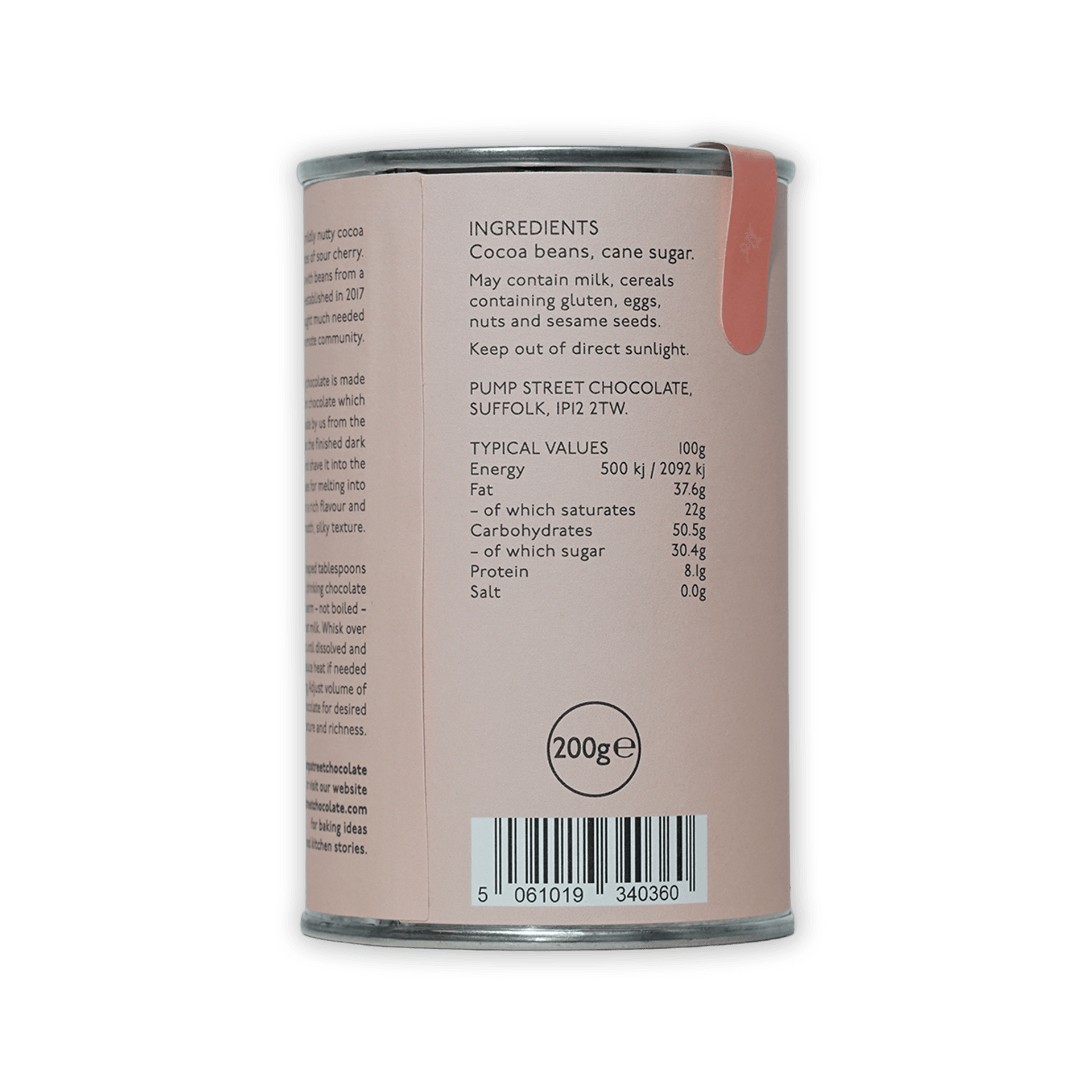 Matte pink Pump Street West Papua 70% Drinking Chocolate can
