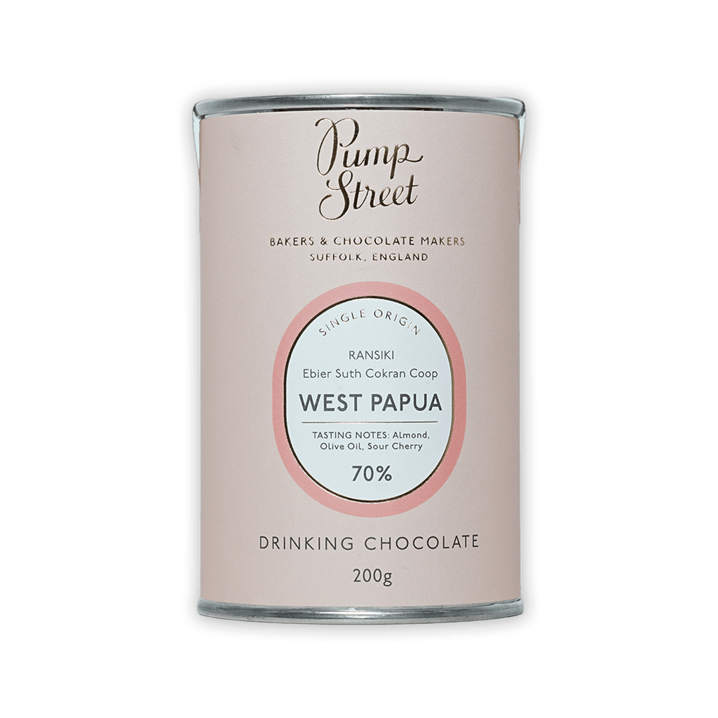Pump Street Drinking Chocolate West Papua 70% matte pink tin