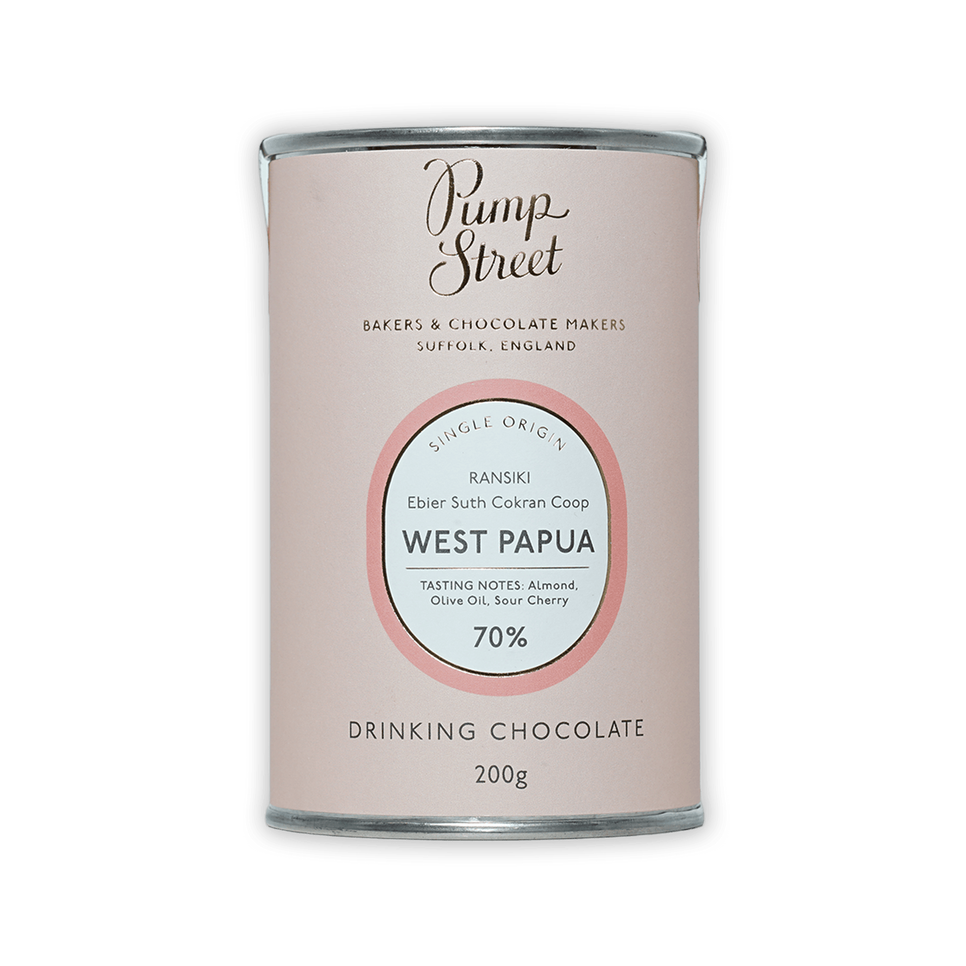Pump Street Drinking Chocolate West Papua 70% matte pink tin