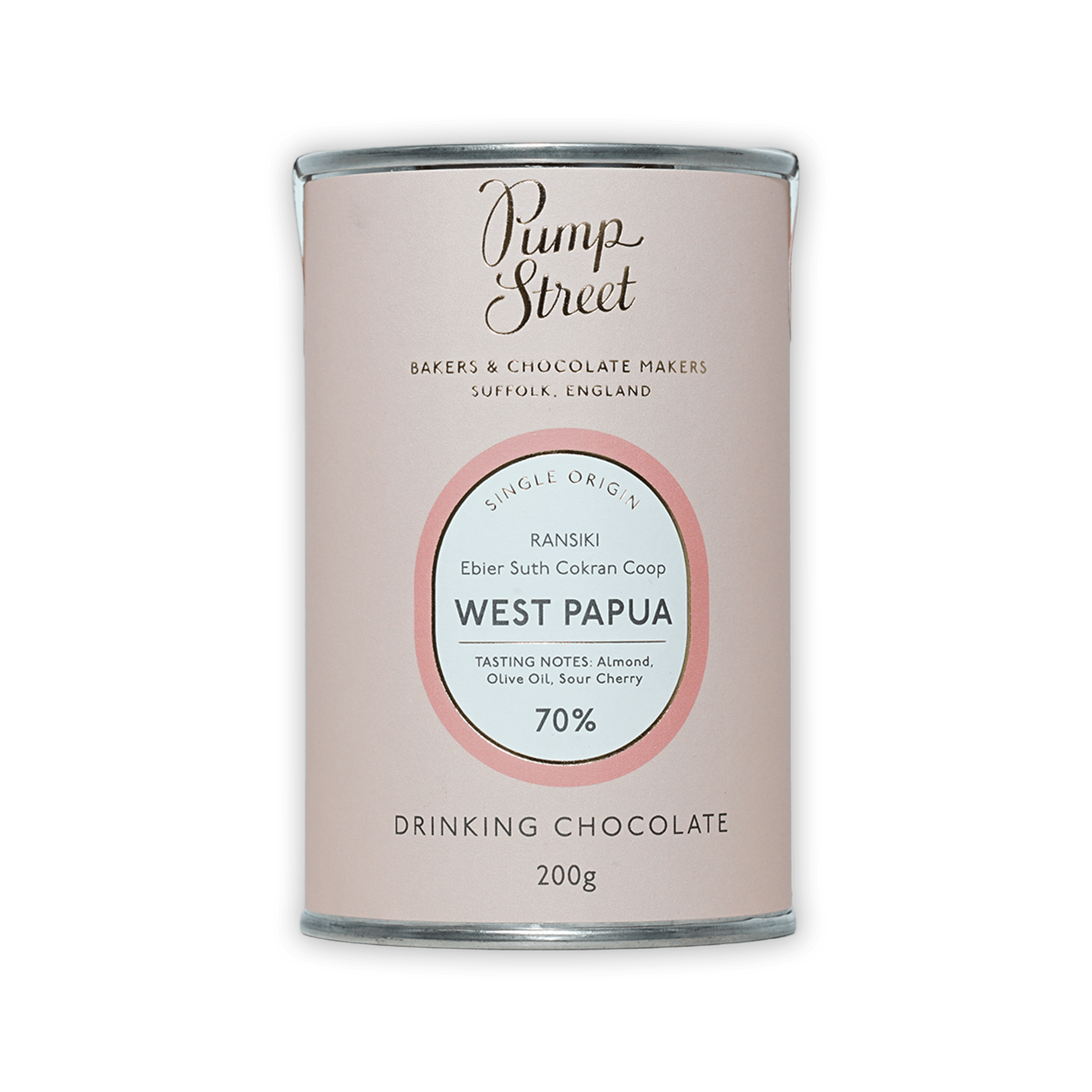 Pump Street Drinking Chocolate West Papua 70% matte pink tin