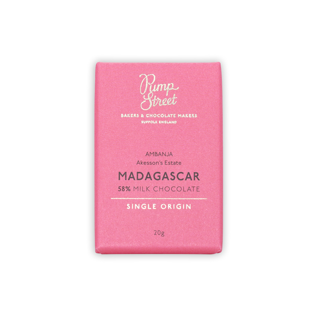 Pump Street Mini Bars Madagascar Milk 58% pink wrapper