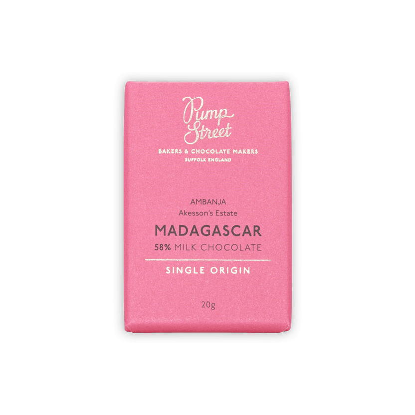 Pump Street Mini Bars Madagascar Milk 58% pink wrapper