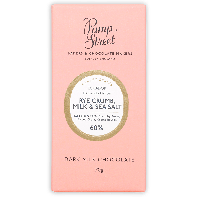 Pump Street Rye Crumb Milk & Sea Salt 60% dark milk chocolate bar wrapper
