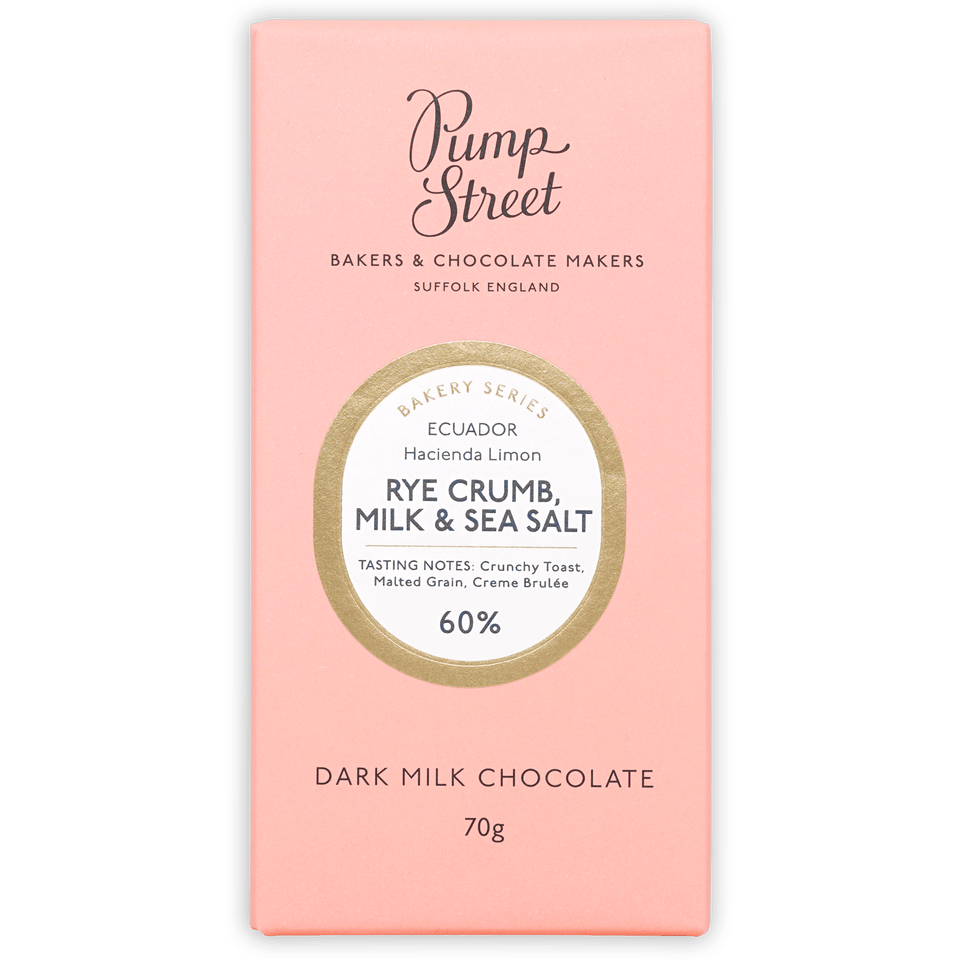 Pump Street Rye Crumb Milk & Sea Salt 60% dark milk chocolate bar wrapper