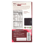 Pure Chocolate Dark 75% bar back with nutrition facts