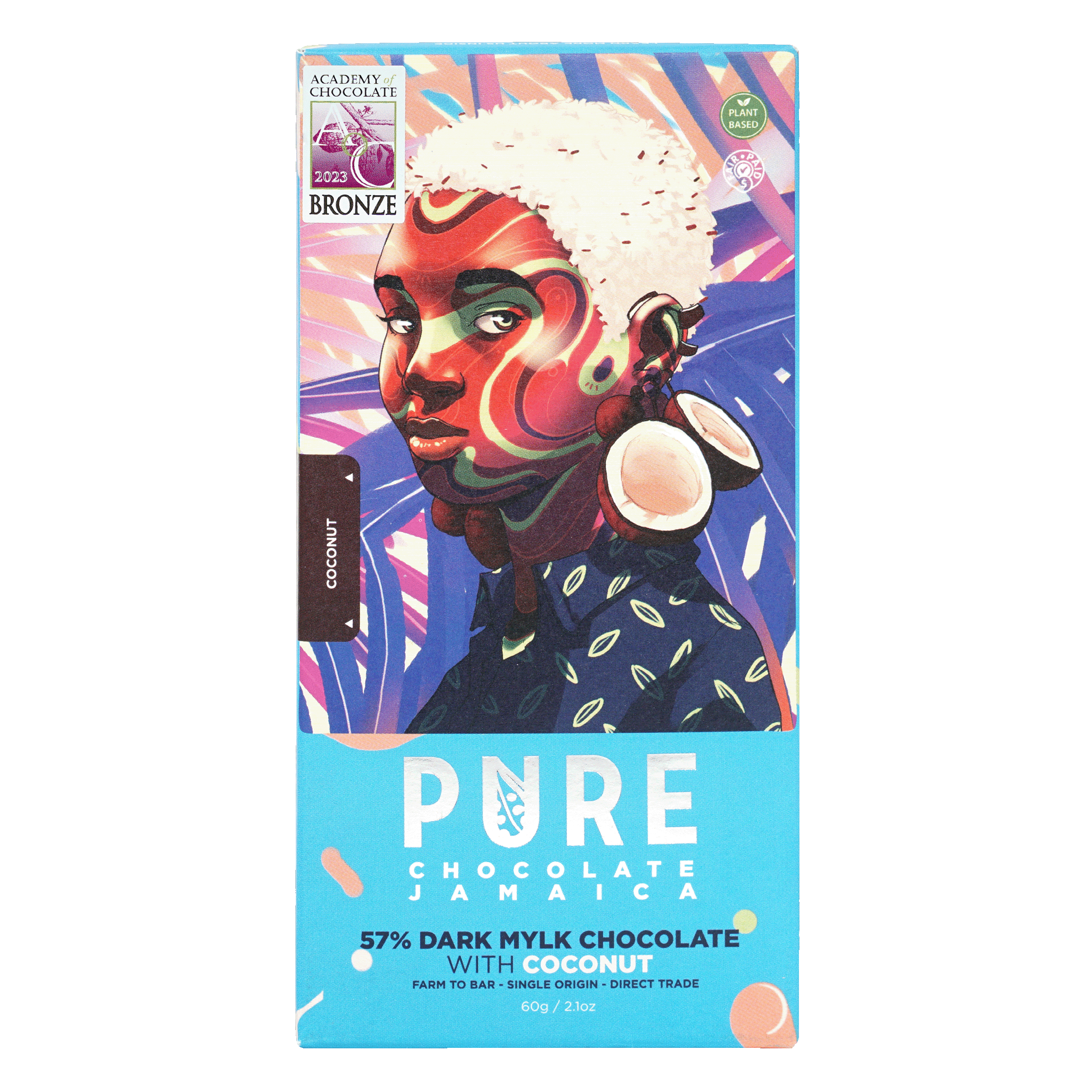 Academy of Chocolate 2023 bronze Pure Dark Mylk Chocolate bar with coconut wrapper