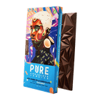 Pure Chocolate Dark Milk w/ Coconut 57% bar in vibrant blue wrapper