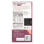 Pure Chocolate Dark w/ Coffee 70% bar in pink white packaging with nutrition facts