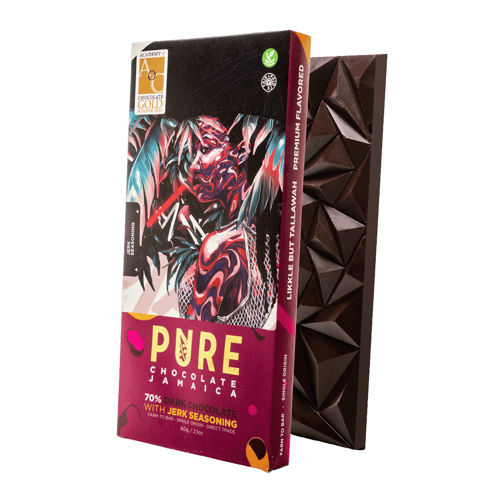 Pure Chocolate Jamaica 70% dark chocolate bar with jerk seasoning
