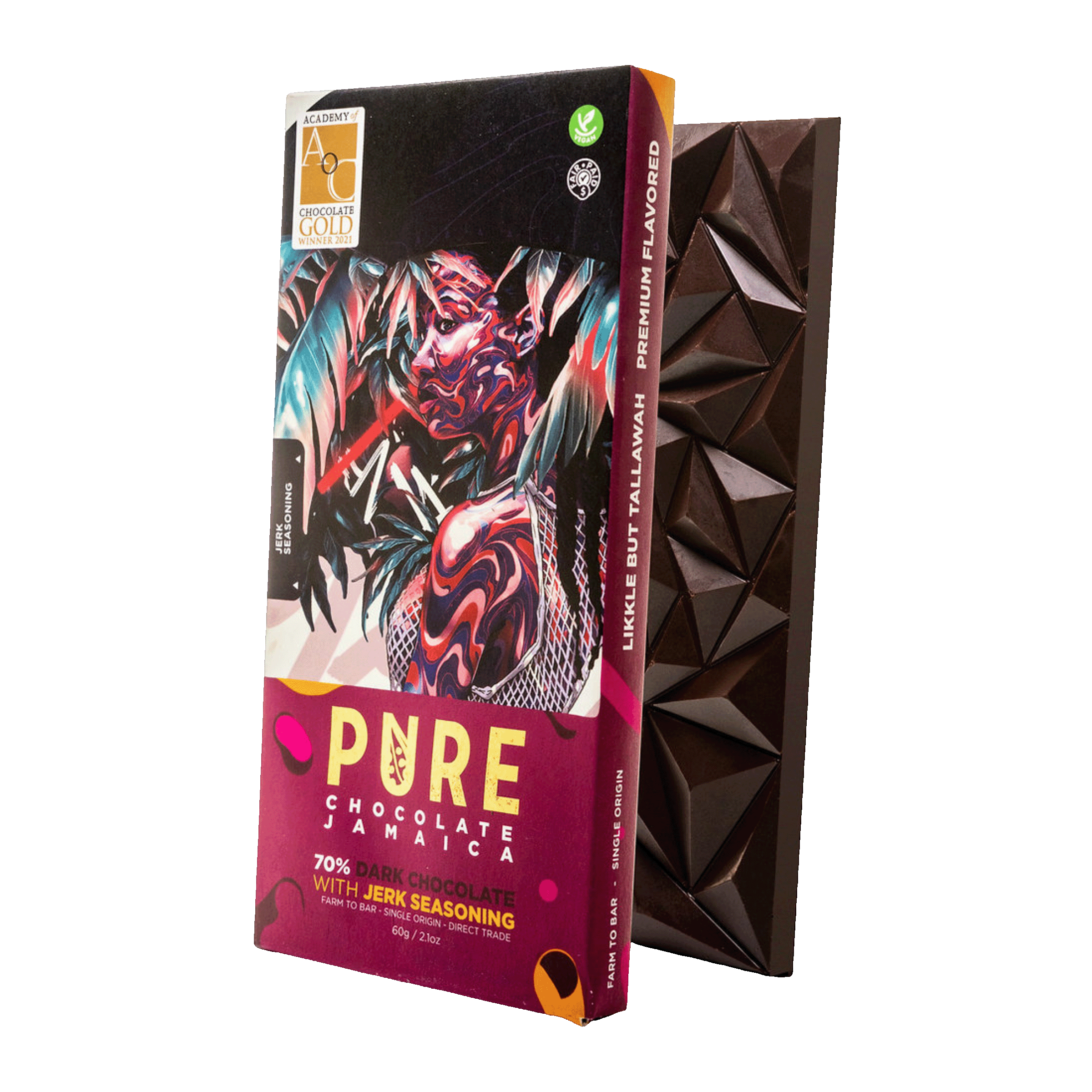 Pure Chocolate Jamaica 70% dark chocolate bar with jerk seasoning