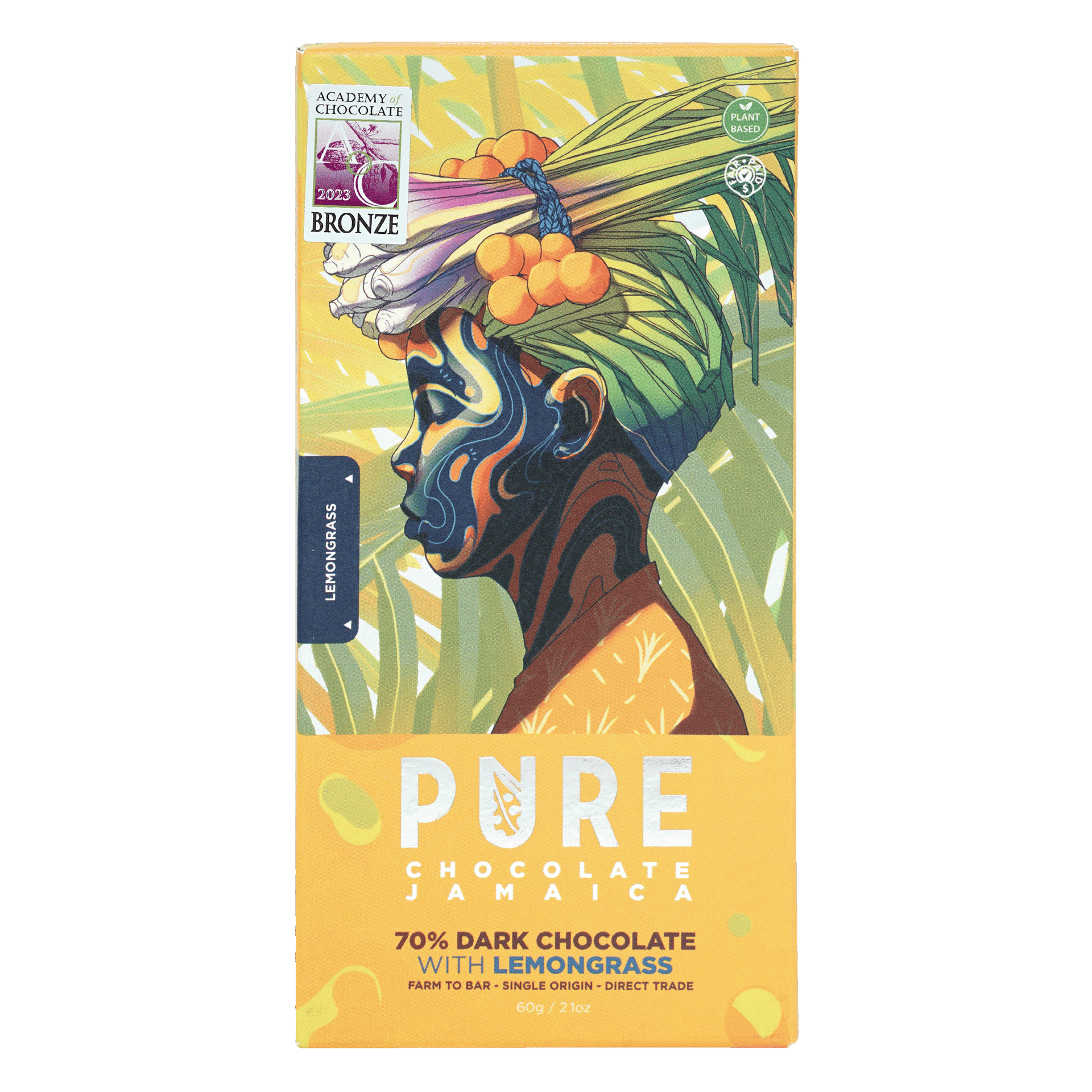 Pure Chocolate Jamaica 70% dark chocolate bar with lemongrass wrapper
