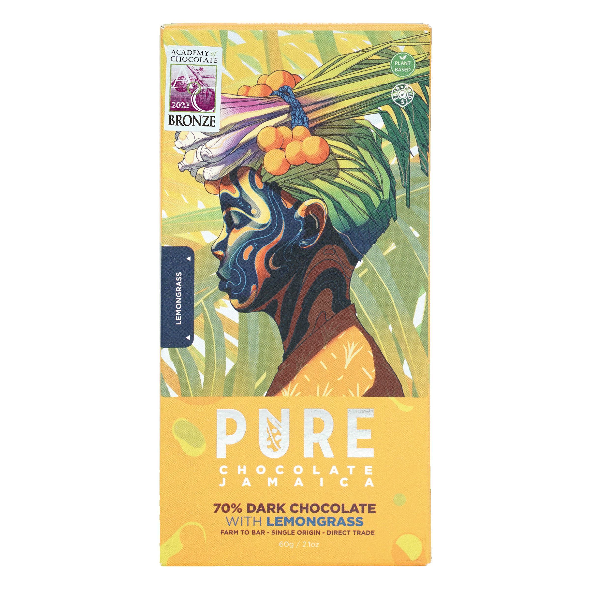 Pure Chocolate Jamaica 70% dark chocolate bar with lemongrass wrapper