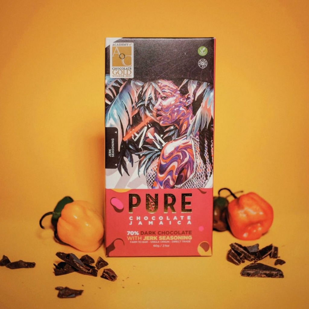 Pure Chocolate Dark w/ Jerk Seasoning 70% red black bar