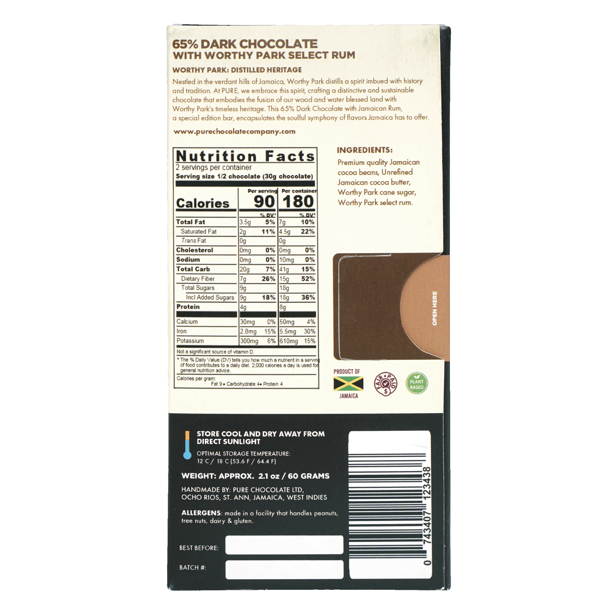 Pure Chocolate Dark 65% with Worthy Park Rum special edition bar