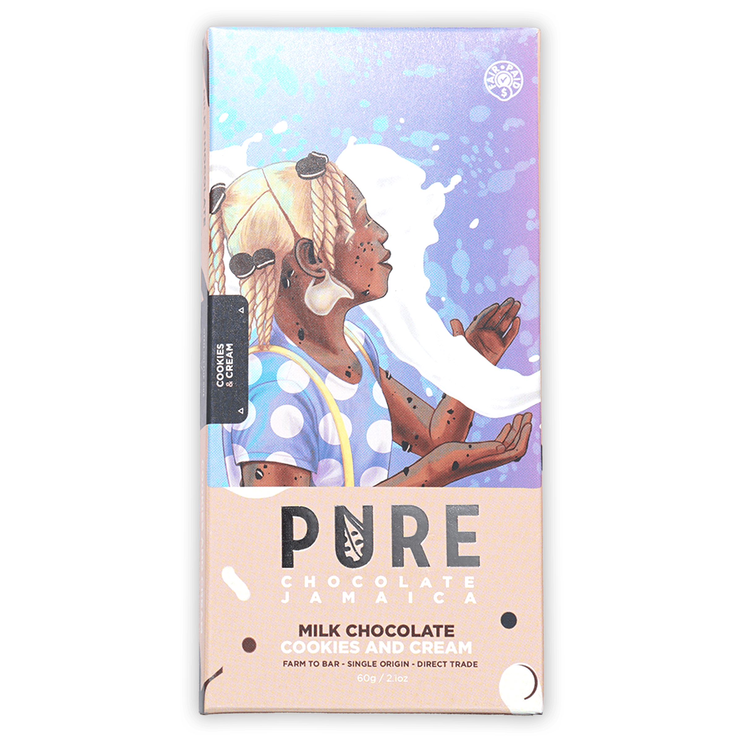 Pure Chocolate Milk Chocolate bar with Cookies & Cream wrapper