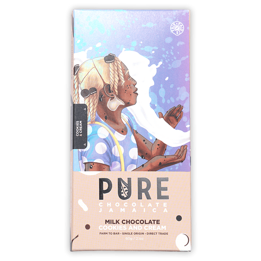 Pure Chocolate Milk Chocolate bar with Cookies & Cream wrapper