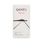 Qantu Tresor Cache Hidden Treasure box, white with a black road illustration, Edition Limitee 80% dark chocolate, 50g