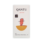 Qantu Jean Duya 32% Gianduia bar, cream box with an illustrated mustached figure in a yellow cape, 50g