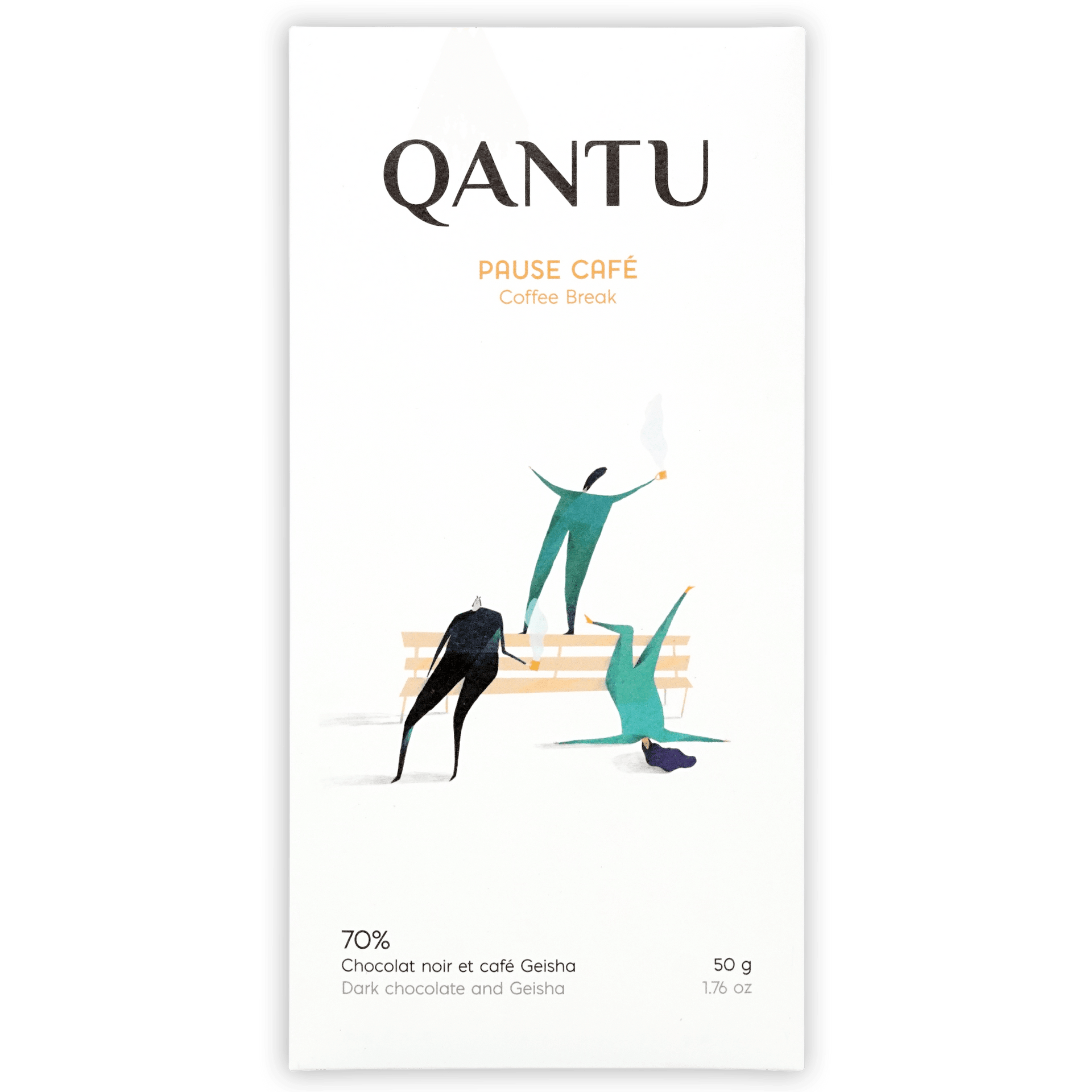 Qantu Pause Cafe 70% dark chocolate bar with geisha bean flavor