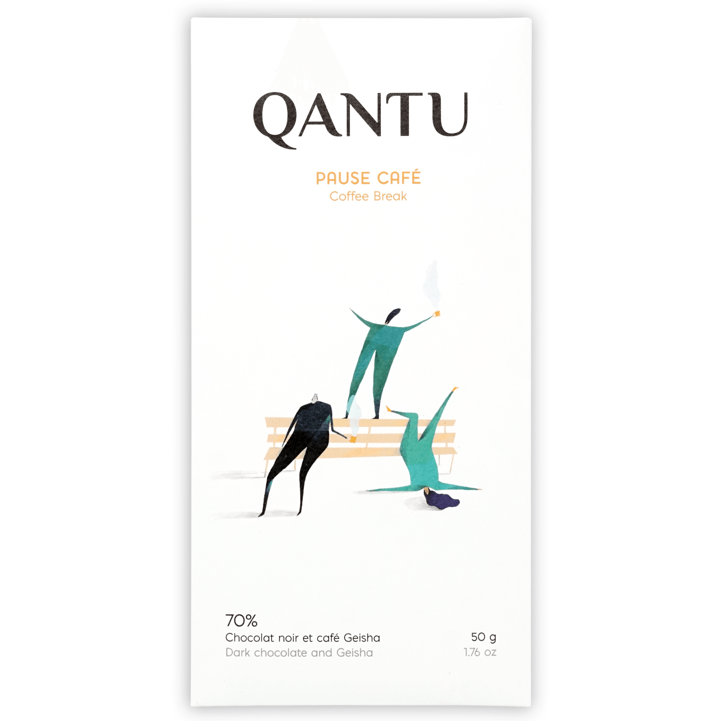Qantu Pause Cafe 70% dark chocolate bar with geisha bean flavor