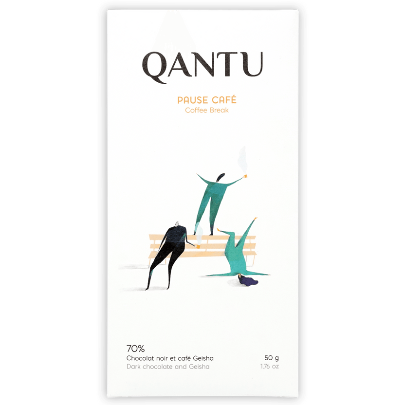 Qantu Pause Cafe 70% dark chocolate bar with geisha bean flavor