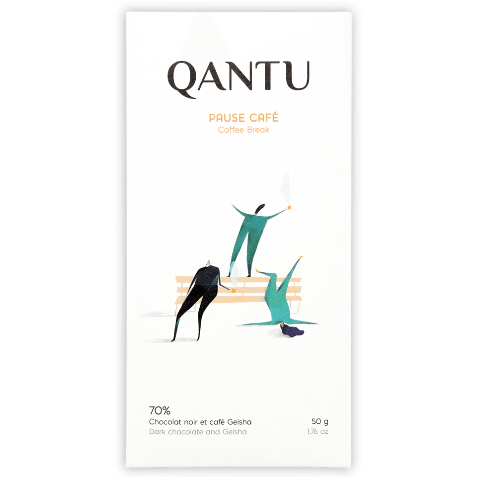 Qantu Pause Cafe 70% dark chocolate bar with geisha bean flavor