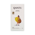 Qantu Chuncho bar, white box with an illustration of a person holding a large yellow cacao pod, reading 100% Dark Chocolate, 50 g.
