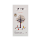 Qantu Chuncho bar, white box with a painted tree and dancers, Ayacucho Perou, 70% dark chocolate, 50g
