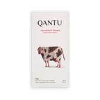 Qantu Vachement Erable Maple Moo...ments 55% bar, cream box with a spotted cow in red socks, 50g