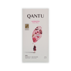 Qantu Morropon bar, cream box with cacao-pod illustration of cherries and wine glass, marked 70% dark chocolate.