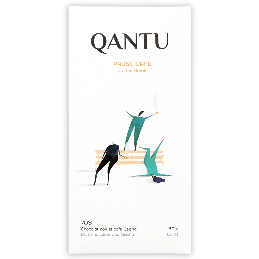 Qantu Pause Cafe 70% dark chocolate bar with geisha bean flavor