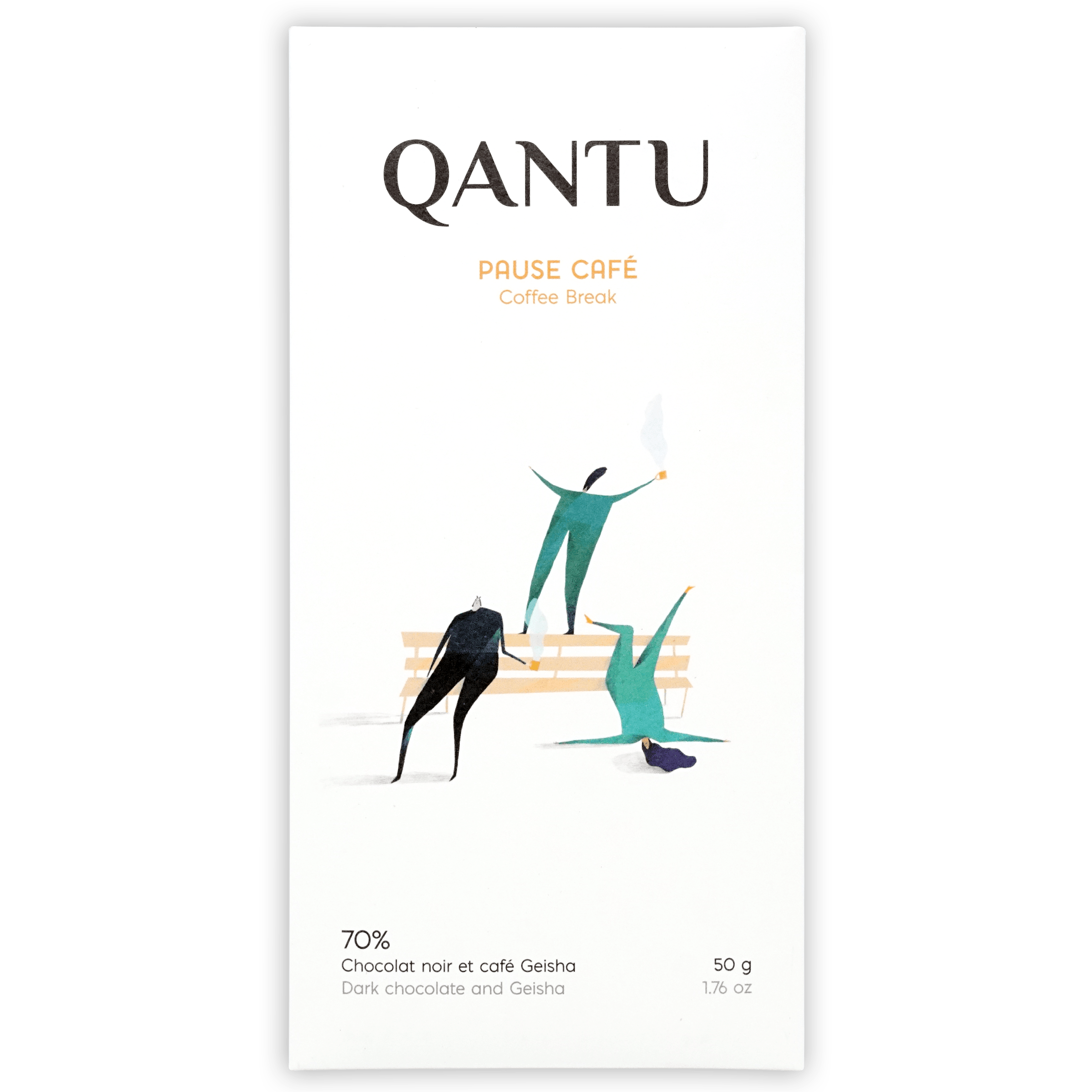 Qantu Pause Cafe 70% dark chocolate bar with geisha bean flavor