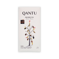 Qantu Premiere Fois 100% dark chocolate bar, cream box with an illustrated bare tree hung with cacao pods, 50g.