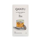 Qantu bar, cream box with painted whisky glass, reading Au Whisky Quebecois, Cote des Saints, 75% dark chocolate.