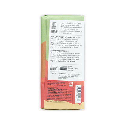 Raaka Apple Crisp 60% Chocolate Bar back wrapper with ingredients