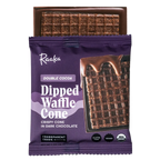 Raaka Double Chocolate Waffle Cone 61% purple-wrapped bar with chocolate drips