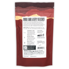 Raaka Double Dark Hot Chocolate pouch back with ingredients