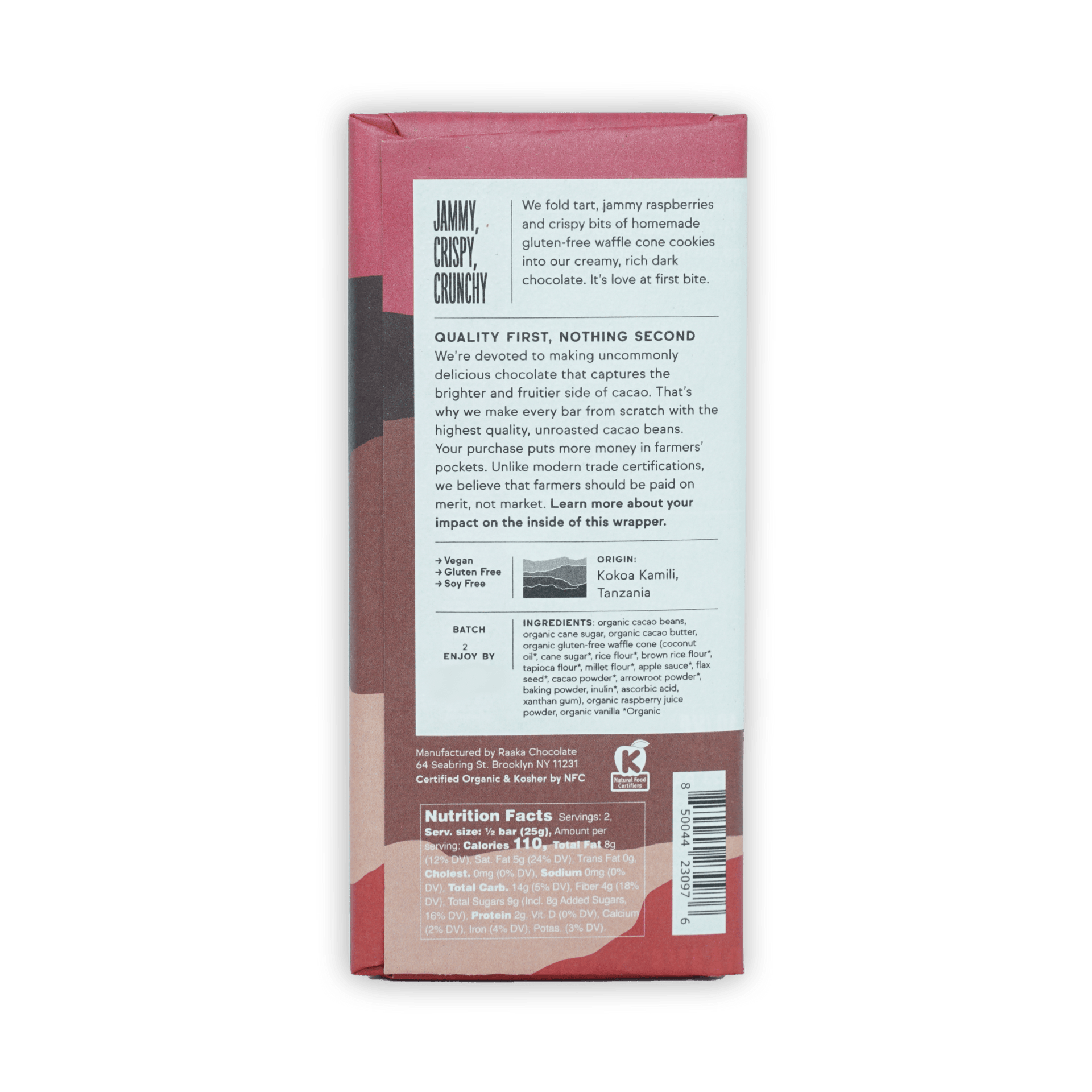 Raaka Raspberry Dark Waffle Crunch 59% back packaging