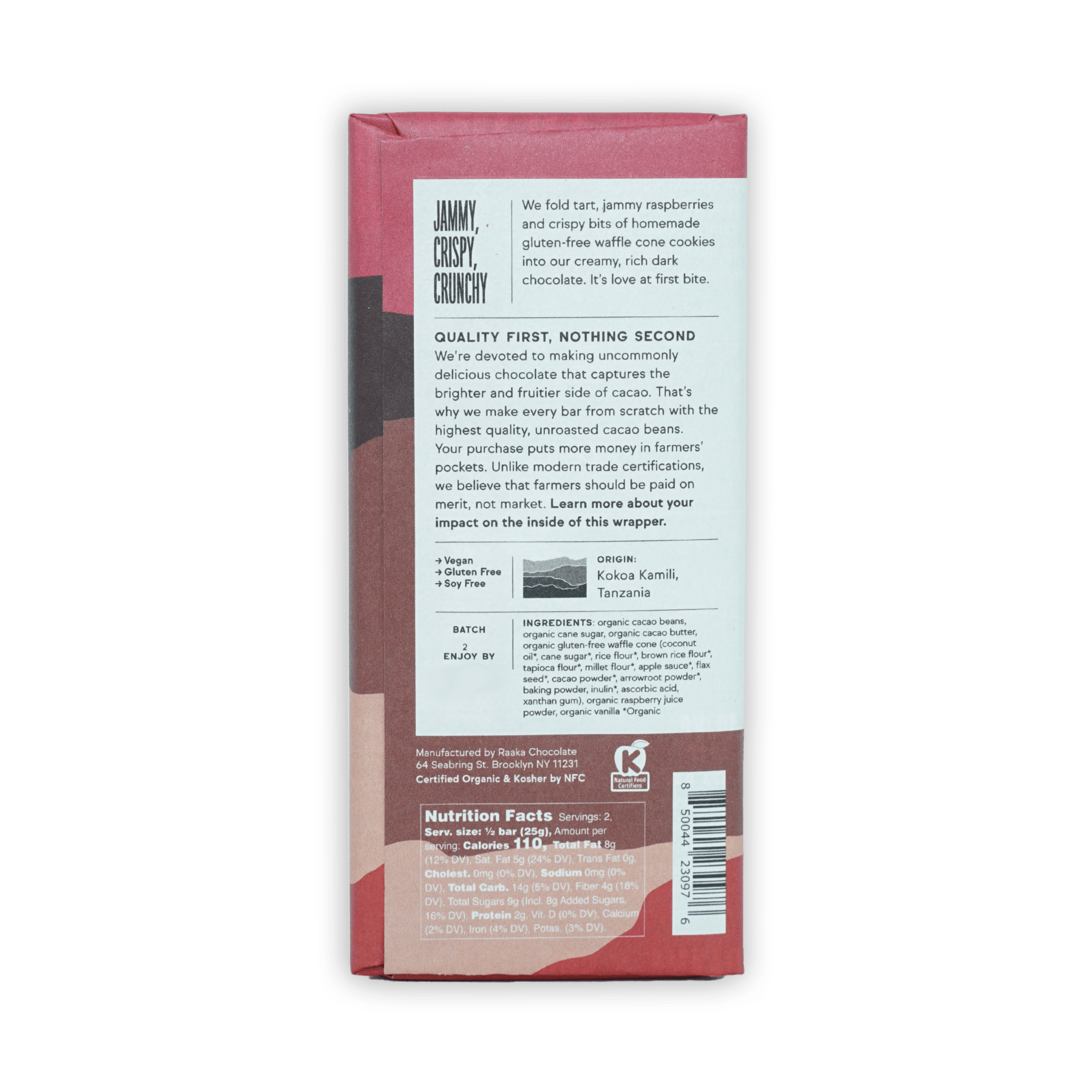 Raaka Raspberry Dark Waffle Crunch 59% back packaging
