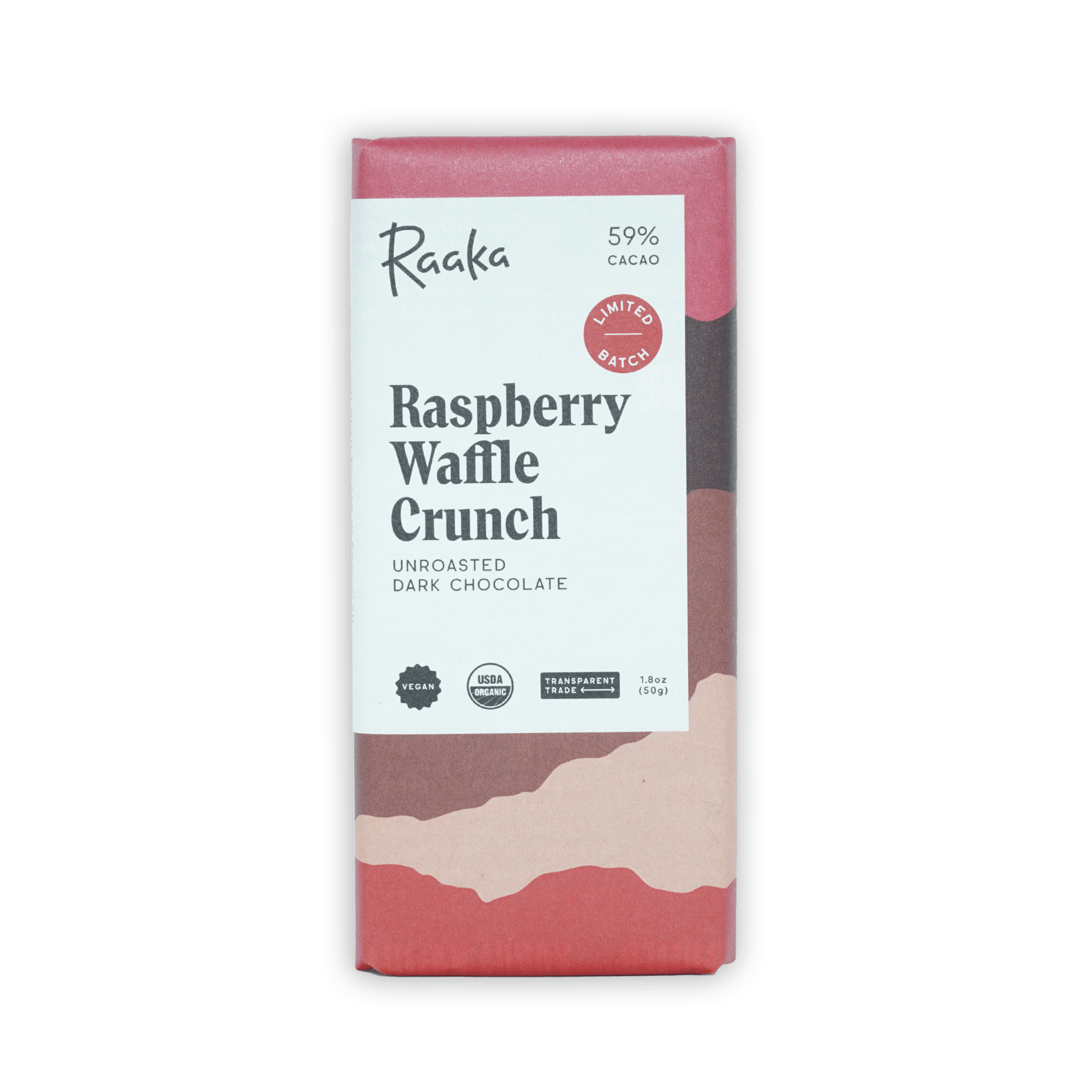 Raaka Raspberry Dark Waffle Crunch 59% front packaging