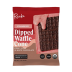 Raaka Strawberry Dipped Waffle Cone in red brown pouch