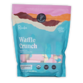 Raaka Waffle Crunch 61% unroasted dark mini bars in pink teal pouch