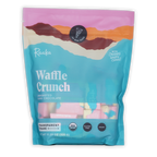 Raaka Waffle Crunch 61% unroasted dark mini bars in pink teal pouch