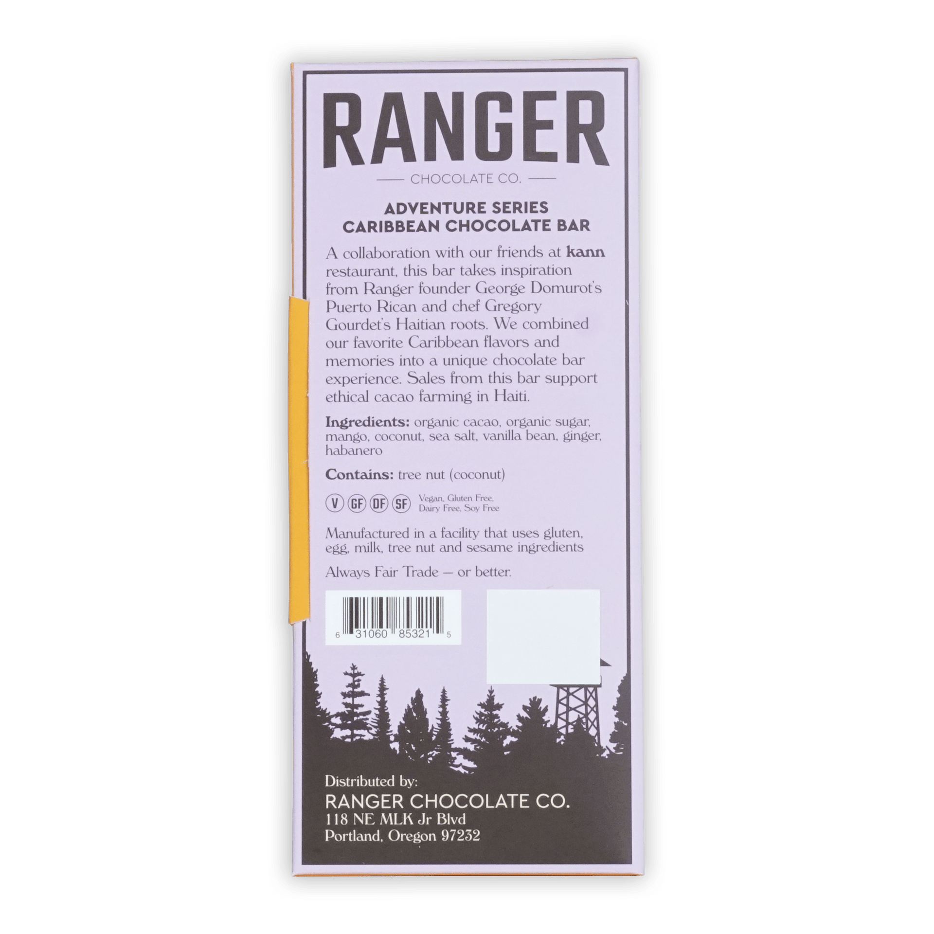 Ranger chocolate co caribbean chocolate bar featuring rich dark chocolate with tropical flavors in colorful packaging