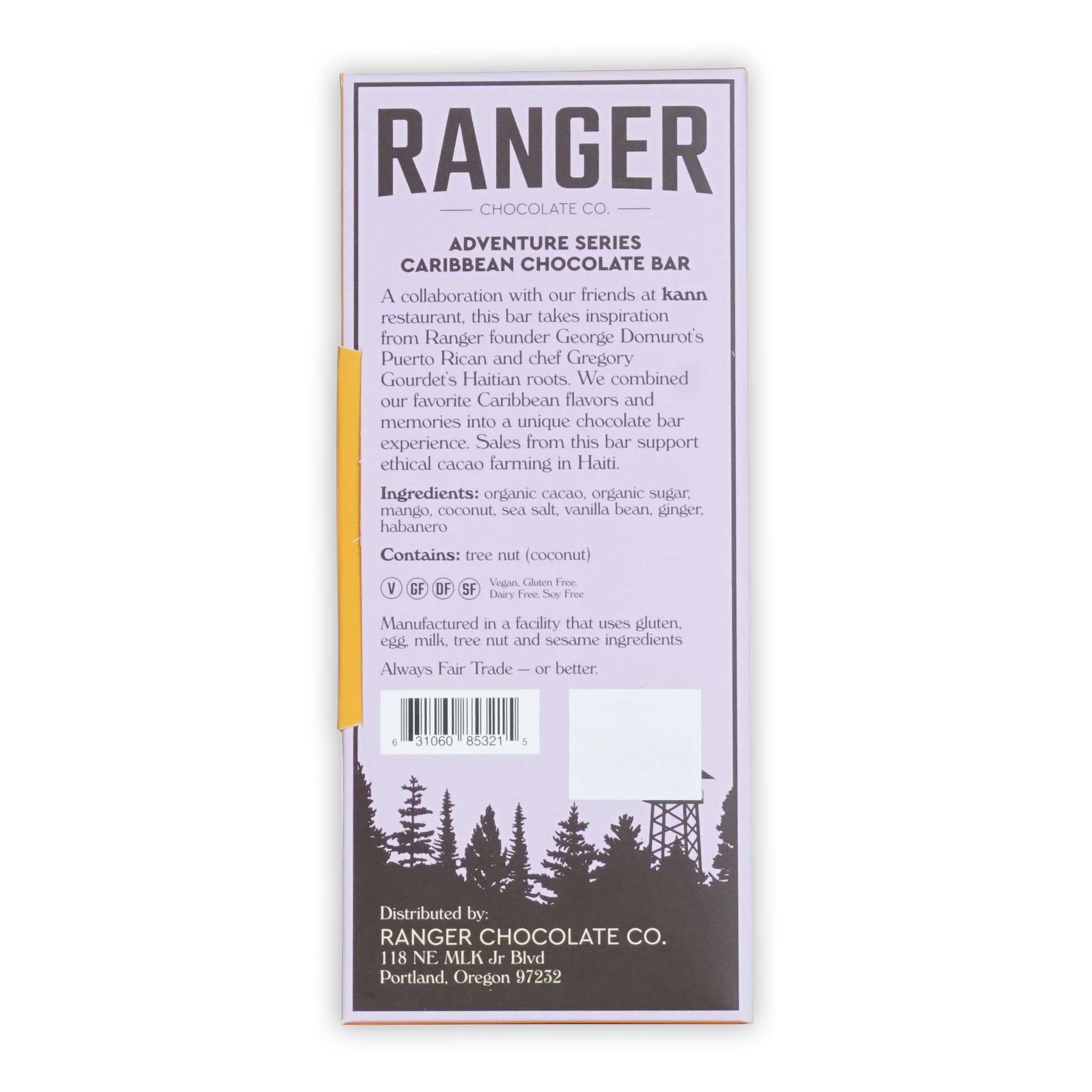 Ranger chocolate co caribbean chocolate bar featuring rich dark chocolate with tropical flavors in colorful packaging