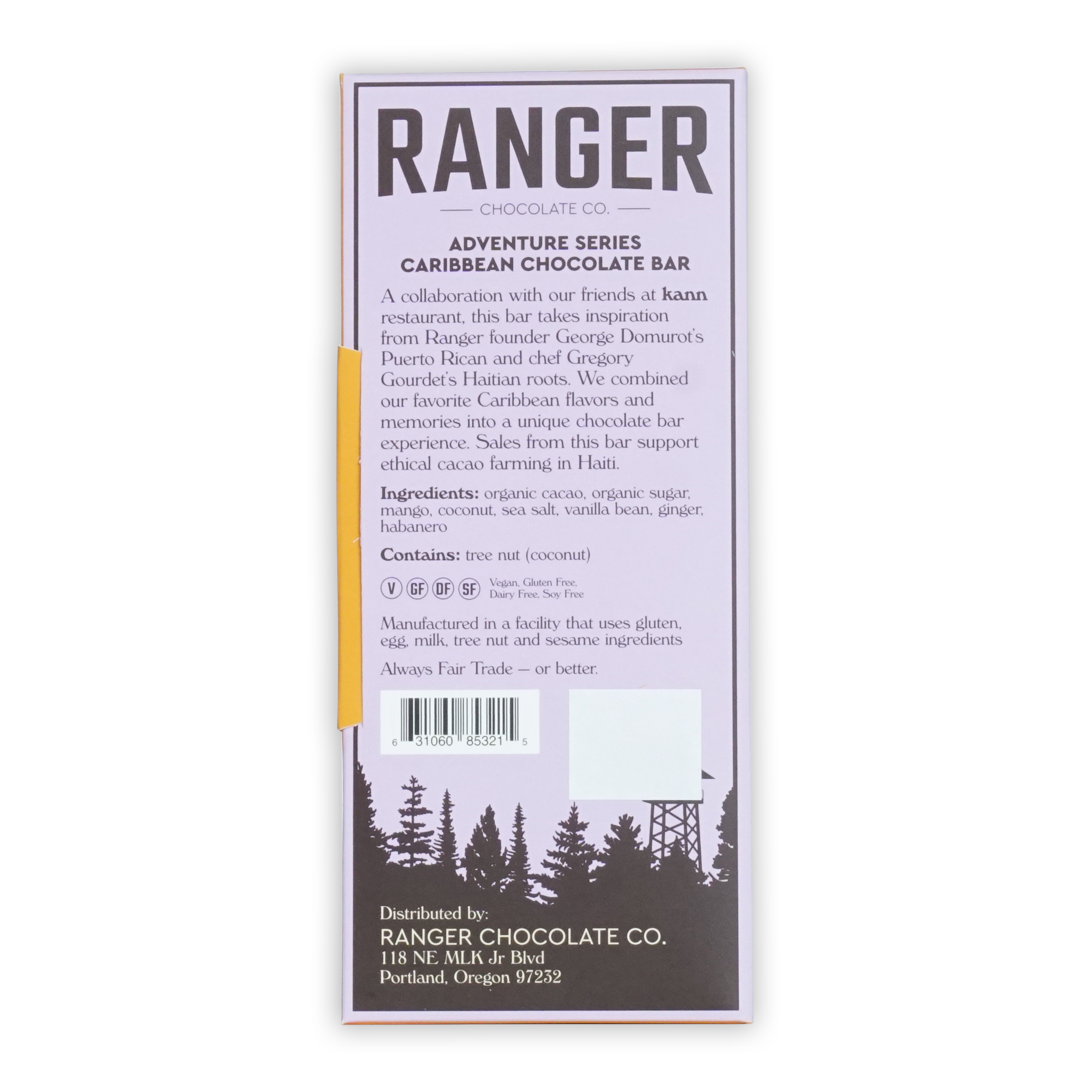 Ranger chocolate co caribbean chocolate bar featuring rich dark chocolate with tropical flavors in colorful packaging