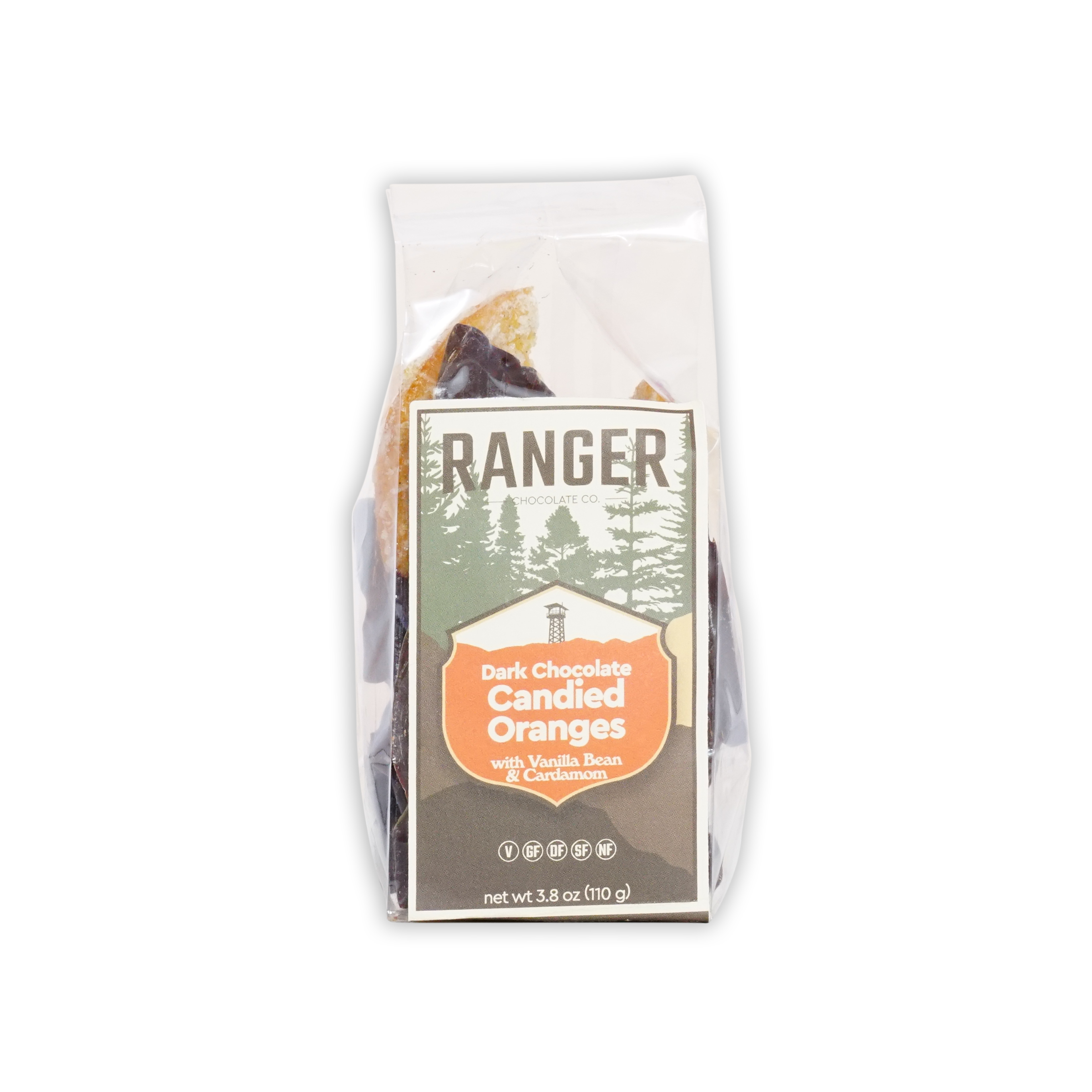 Ranger Candied Oranges with Spices in Dark Chocolate package